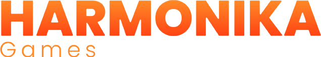 Logomarca colorida da Harmonika Games.